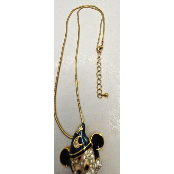 DISNEY Fantasia Mickey Pendant Gold Tone Snake Chain Necklace 16 1/2" + 1 1/2"Ex - Picture 4 of 4